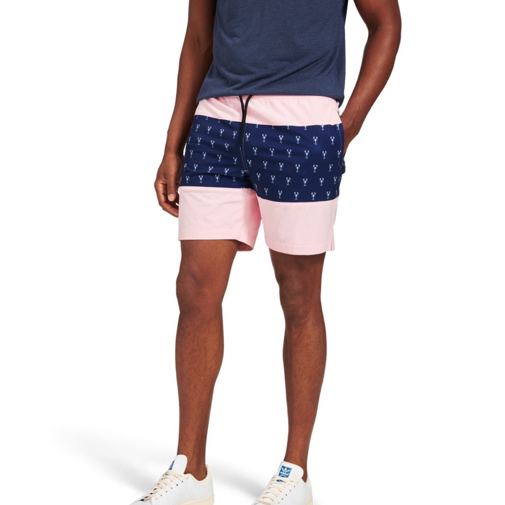 NWOT Mizzen+Main Pink and Blue Lobster Swim Trunks M